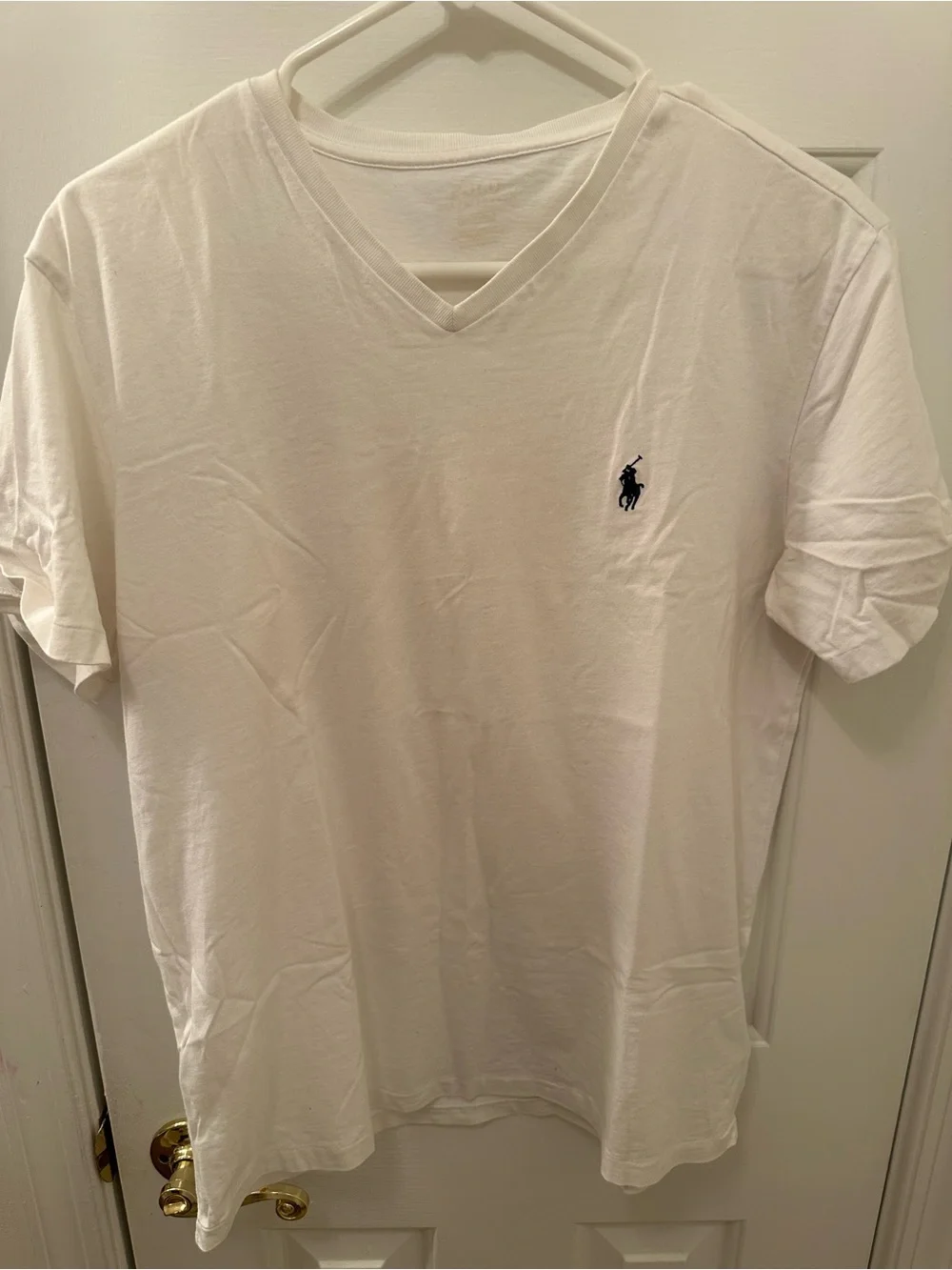 Polo by Ralph Lauren Men’s White V-Neck Tee with Navy Pony - Picture 1 of 3